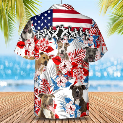 American Staffordshire Terrier Hawaiian Shirt, Short Sleeve Flower Dog Aloha Beach Shirts For Summer Day HO4926