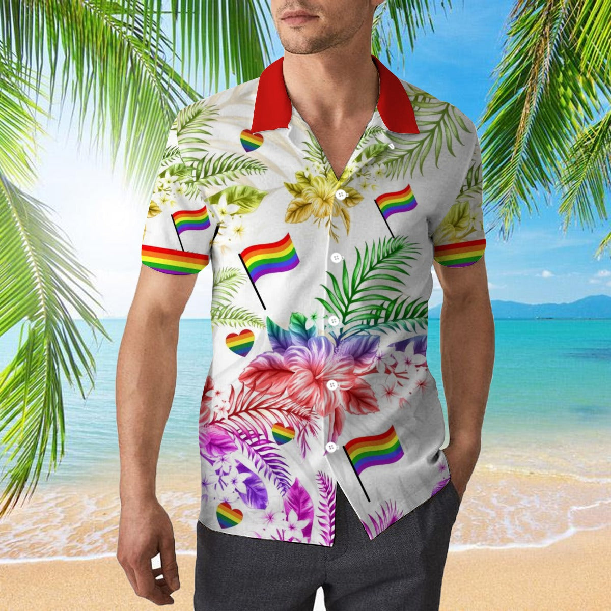 Bear Pride Hawaiian Shirt For Lgbt, Lgbt Rainbow Flag Hawaiian Shirts, Heart Rainbow Color Hawaiian Full Printed Shirt HO4497