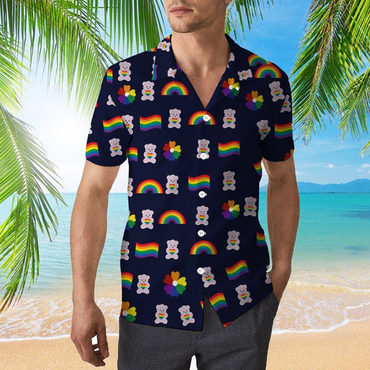 Bear Pride Hawaiian Shirt For Lgbt, Lgbt Rainbow Flag Hawaiian Shirts, Heart Rainbow Color Hawaiian Full Printed Shirt HO4497