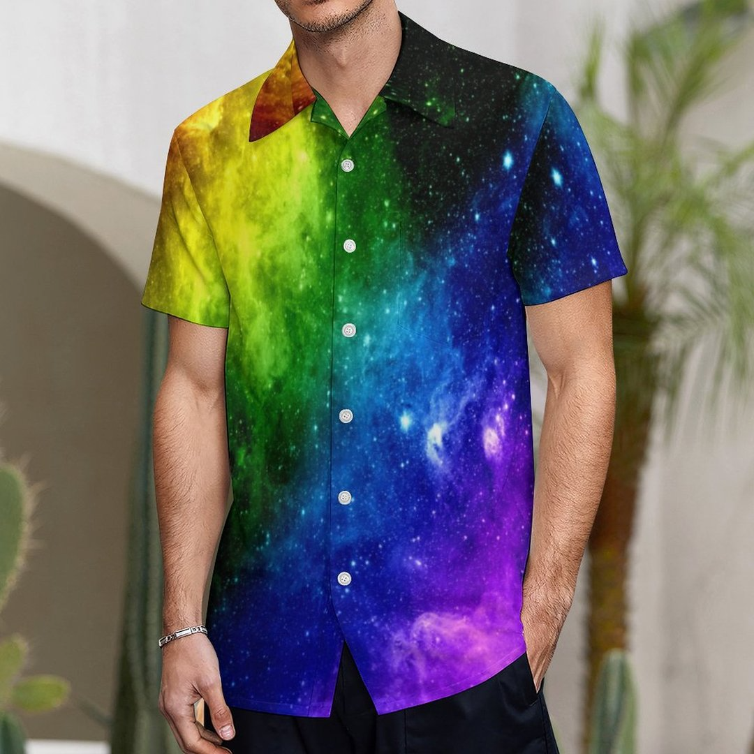 Rainbow Galaxy Lgbt Pride Hawaiian Vintage Shirt Mens Button Down Plus Size Tropical Hawaii Beach Shirts HO4612