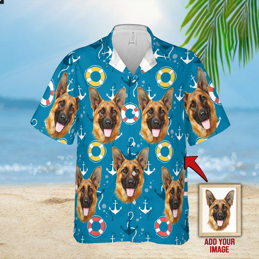 Custom Photo Hawaiian Shirt, Sea Pattern Short-Sleeve Hawaiian Shirt, Shirt for Pet Lover HO0135