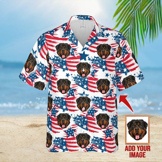 Custom Photo Dog Red & Blue Leaves Pattern Hawaiian Shirt, Gift for Dog Lover, Dog Hawaiian Shirt HO4383