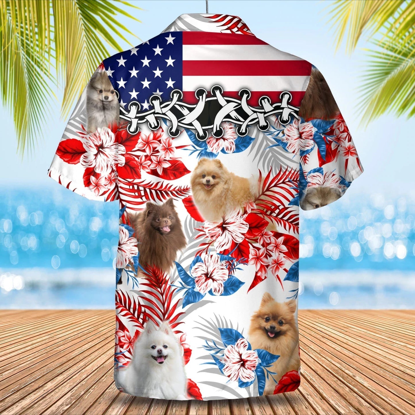 Pomeranian flower American flag Hawaiian Shirt, Summer aloha shirt, Men Hawaiian shirt, Gift for summer HO0808