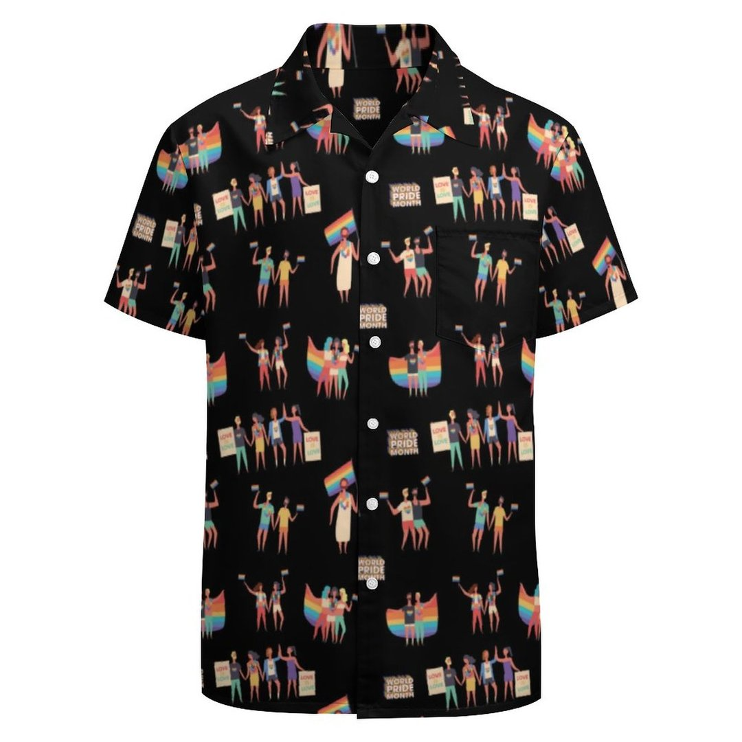 Love Is Love Lgbt Pride Month Pattern Hawaiian Vintage Shirt Mens Button Down Plus Size Tropical Hawaii Beach Shirts HO0346