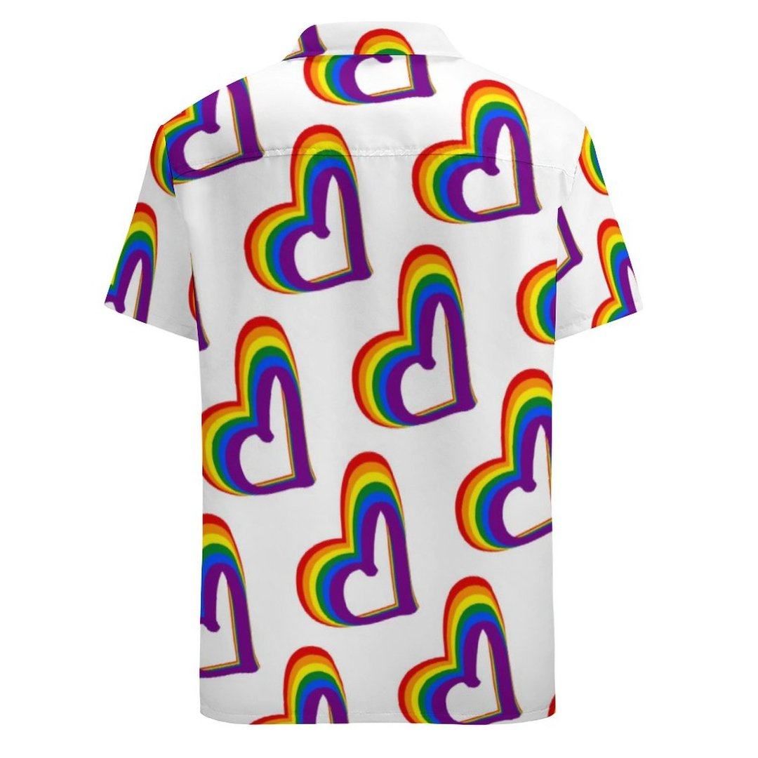 Cute Lgbt Rainbow Flag Hearts Pattern Gay Pride Hawaiian Vintage Shirt Mens Button Down Tropical Hawaii Beach Shirts HO4514