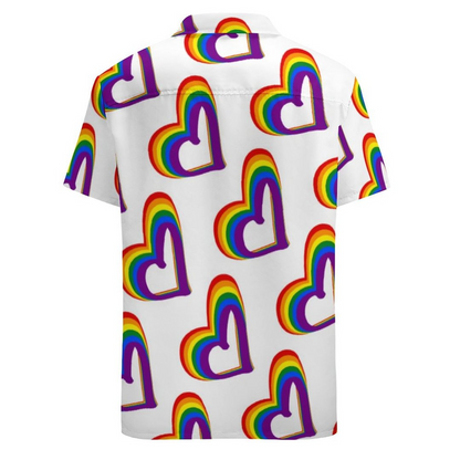 Cute Lgbt Rainbow Flag Hearts Pattern Gay Pride Hawaiian Vintage Shirt Mens Button Down Tropical Hawaii Beach Shirts HO4514