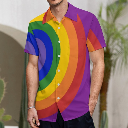 Asymmetrical Rainbow Bullseye Lgbt Pride Hawaiian Vintage Shirt Mens Button Down Plus Size Tropical Hawaii Beach Shirts HO0340