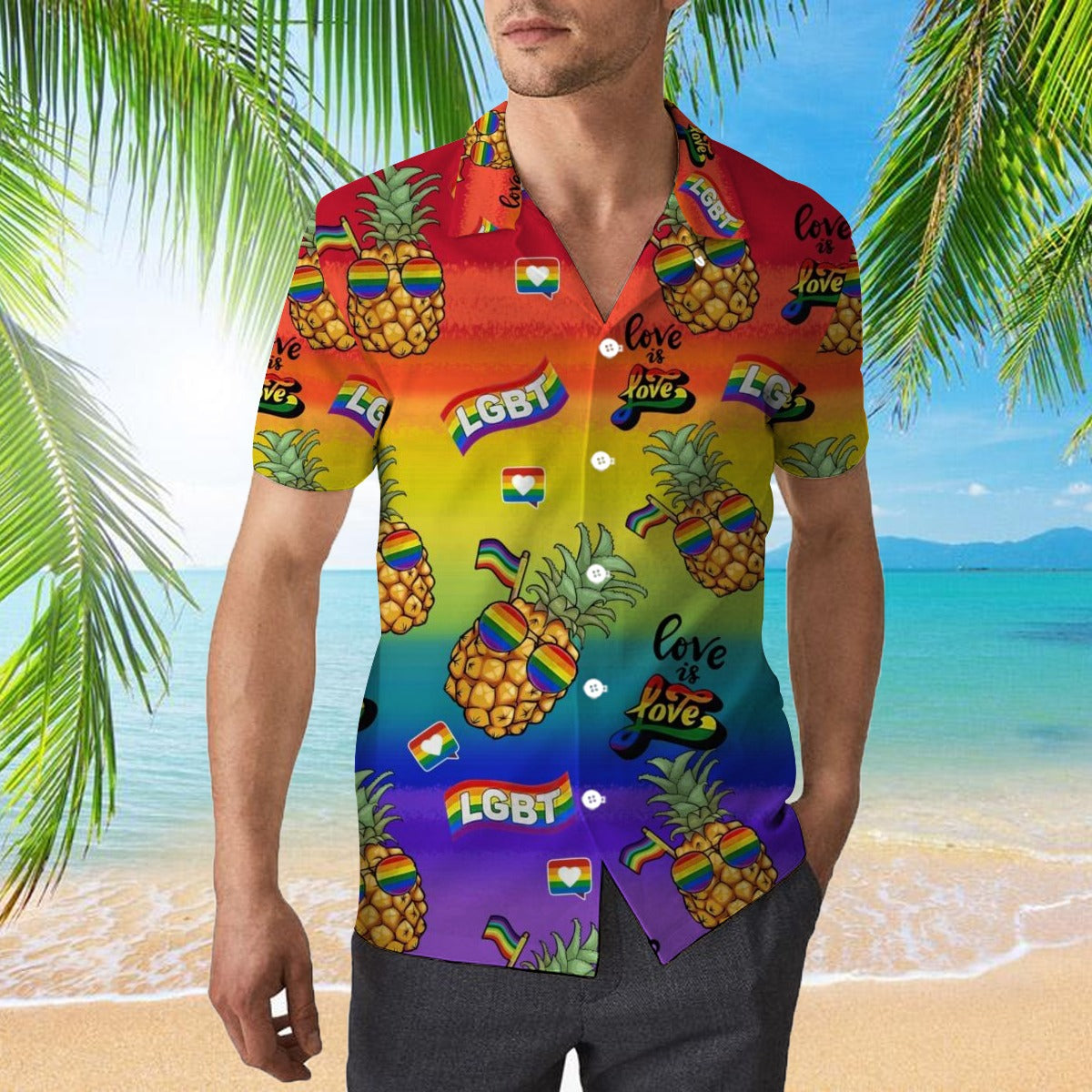 Bear Pride Hawaiian Shirt For Lgbt, Lgbt Rainbow Flag Hawaiian Shirts, Heart Rainbow Color Hawaiian Full Printed Shirt HO4497