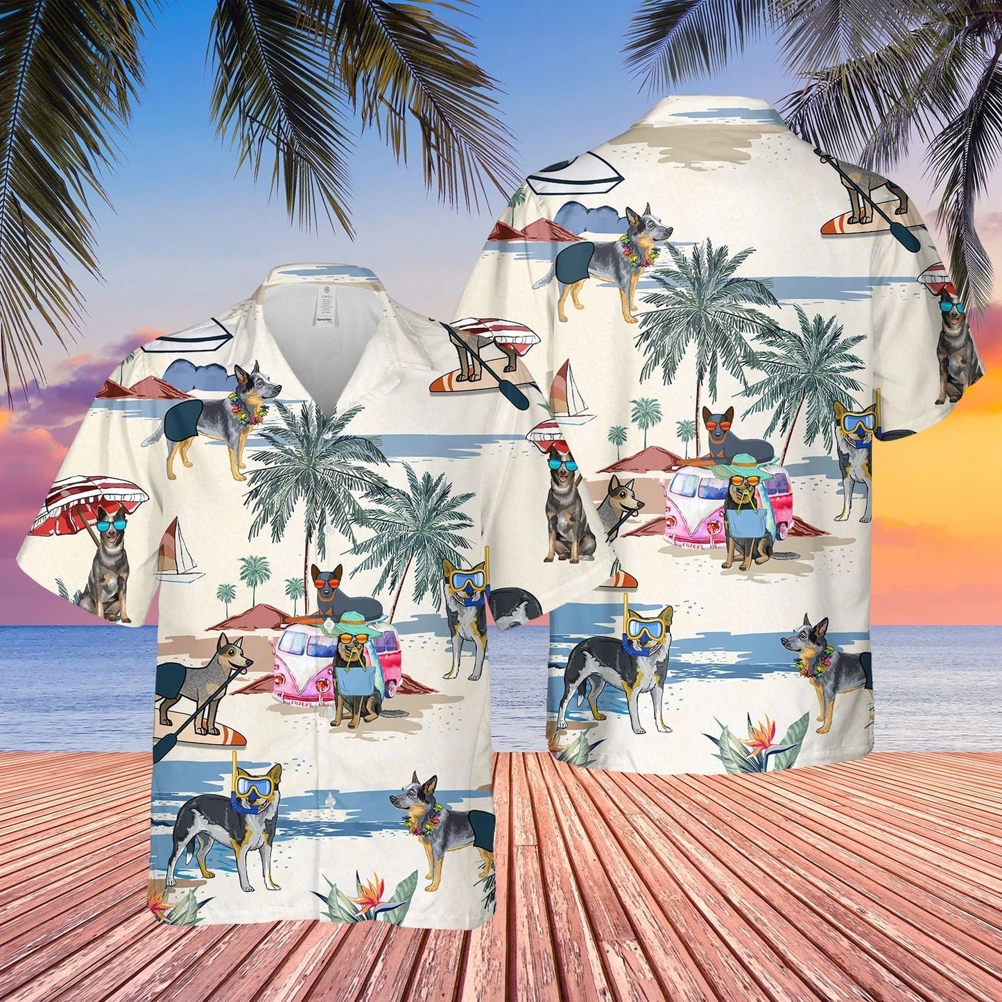 Australian Cattle Dog Summer Beach Hawaiian Shirt, Summer Beach And Dog In Hawaii Aloha Shirt HO0366