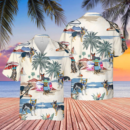 Australian Cattle Dog Summer Beach Hawaiian Shirt, Summer Beach And Dog In Hawaii Aloha Shirt HO0366