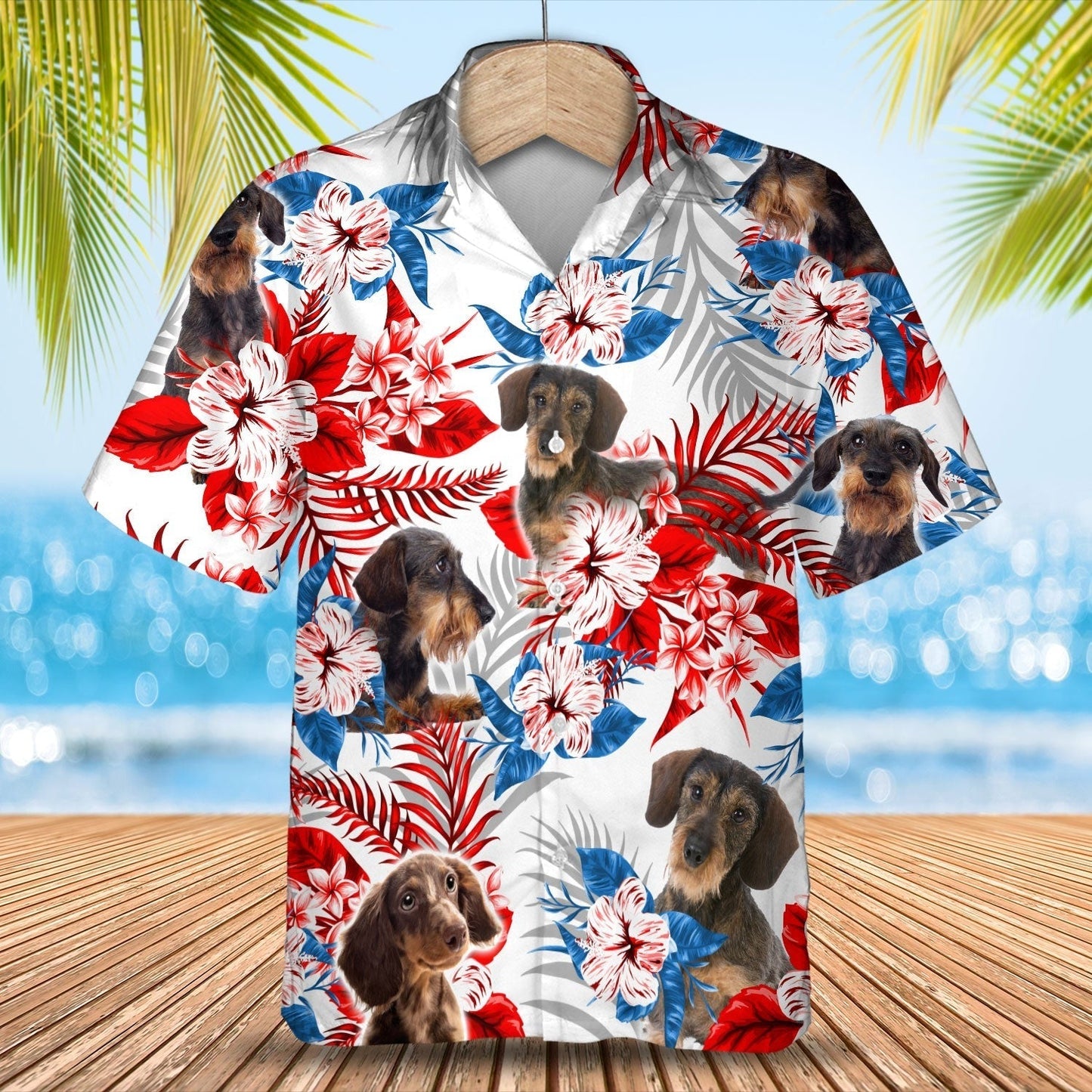 Wirehair Dachshund Hawaiian Shirt, Short Sleeve Dog Full Print Aloha Beach Shirt For Summer HO4923