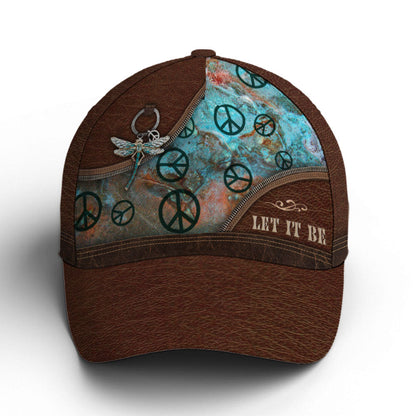 Hippie Let It Be Dragonfly Leather Style Baseball Cap Lasfour CO0702