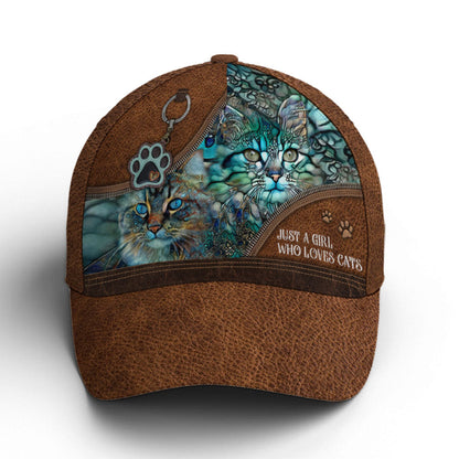 Just A Girl Who Loves Cats Art Leather Style Baseball Cap Lasfour CO0815