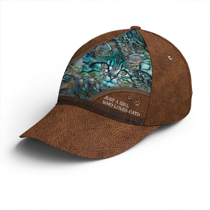 Just A Girl Who Loves Cats Art Leather Style Baseball Cap Lasfour CO0815