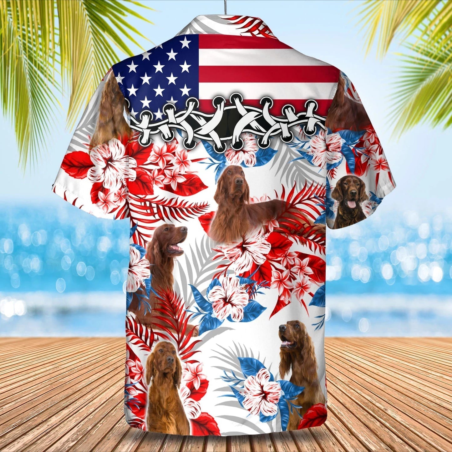 Irish Setter American flag Hawaiian Shirt, Summer aloha shirt, Men Hawaiian shirt, Gift for summer HO0802