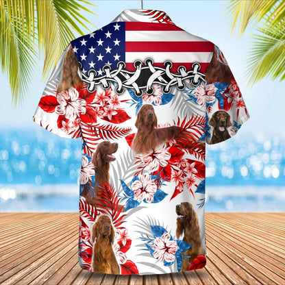 Irish Setter American flag Hawaiian Shirt, Summer aloha shirt, Men Hawaiian shirt, Gift for summer HO0802