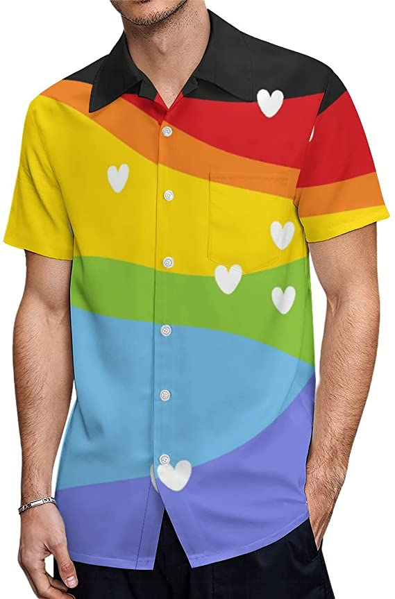 Men's Casual Button Down Hawaiian Shirt Pride Month Rainbow Lgbt Print Summer Hawaiian Shirts Beach Shirts Gift HO4637