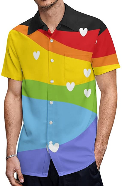 Men's Casual Button Down Hawaiian Shirt Pride Month Rainbow Lgbt Print Summer Hawaiian Shirts Beach Shirts Gift HO4637