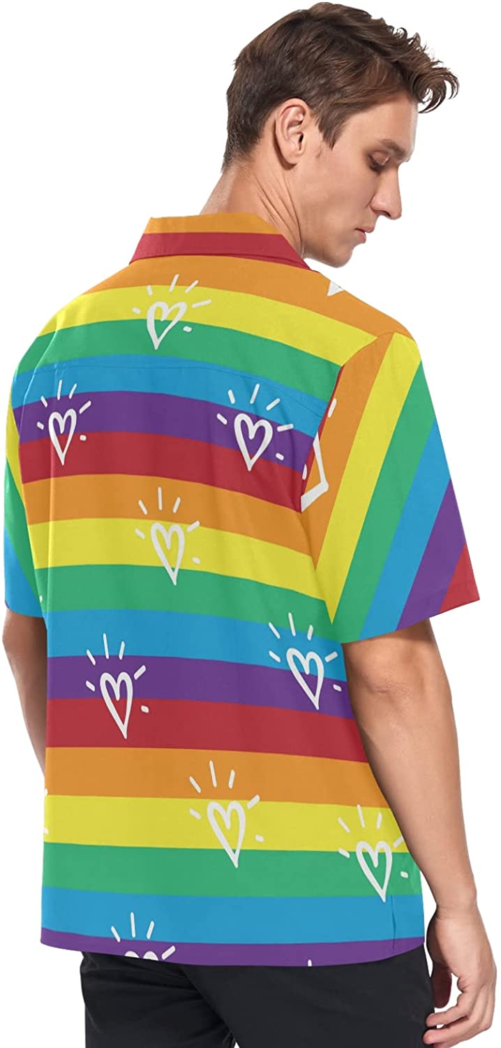Rainbow Lgbt Striped Flag Men's Hawaiian Shirt Short Sleeves Button Down Aloha Shirts Beach HO4538