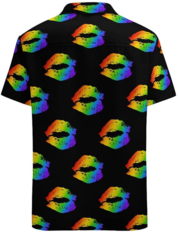 Men's Casual Button Down Short Sleeve Shirt Pride Month Rainbow Lgbt Print Summer Hawaiian Shirts Beach Shirts Gift HO4627