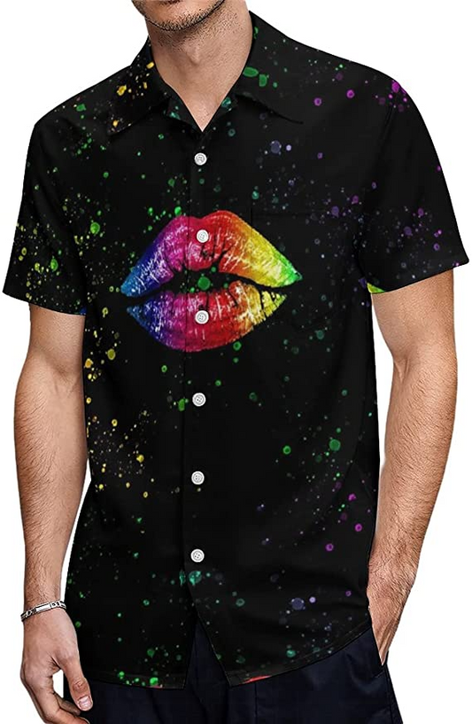 Pride Rainbow Lips Hawaiian T Shirt, Gaymer Hawaiian Shirt, Lesbian Hawaii T Shirt HO4527