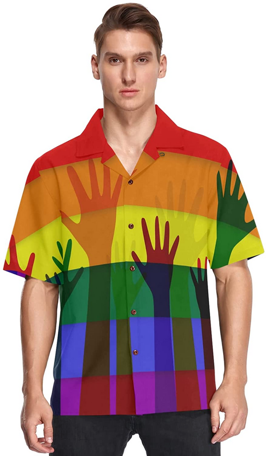 Lgbt Rainbow Flag Men'S Hawaiian Shirt, Pride Ally Hawaii Shirt, Ally Pride Hawaiian 3D Shirt HO4526