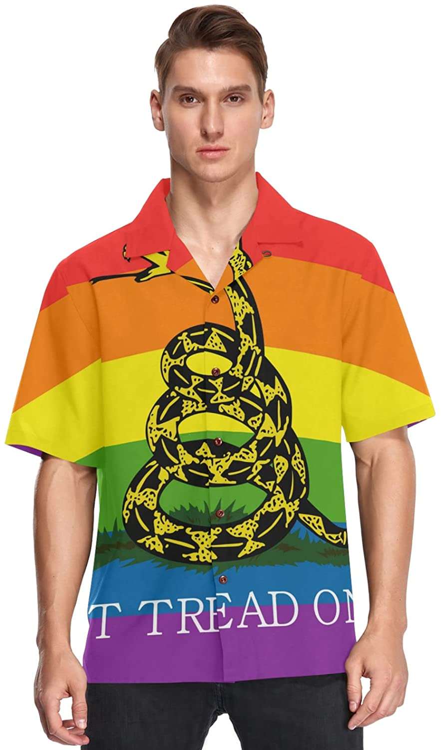 Lgbt Rainbow Rattlesnake Men'S Hawaiian Shirt Short Sleeves Button Down Aloha Shirts Beach Lgbtq HO4544