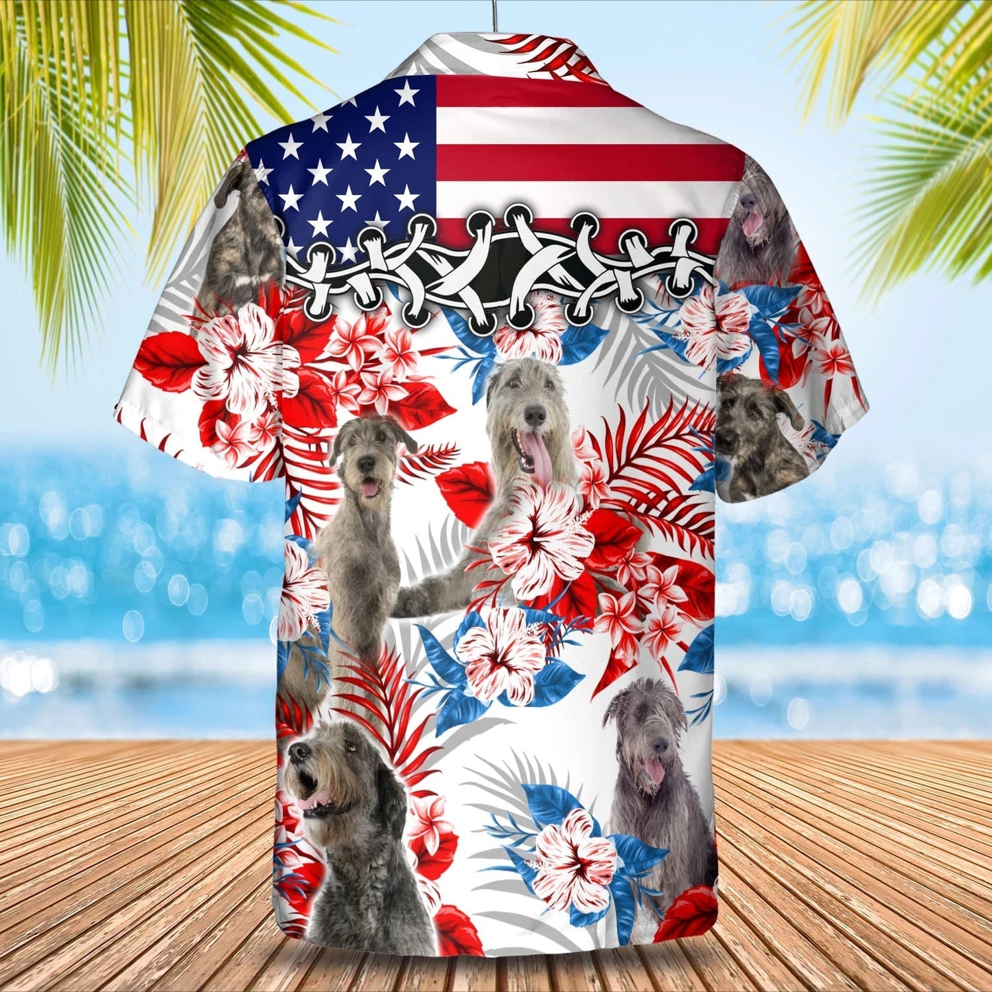 Irish Wolfhound American flag Hawaiian Shirt, Summer aloha shirt, Men Hawaiian shirt, Gift for summer HO0803