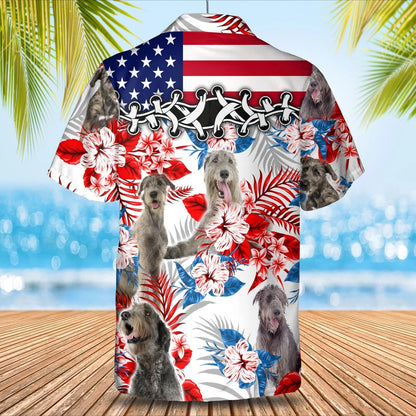 Irish Wolfhound American flag Hawaiian Shirt, Summer aloha shirt, Men Hawaiian shirt, Gift for summer HO0803