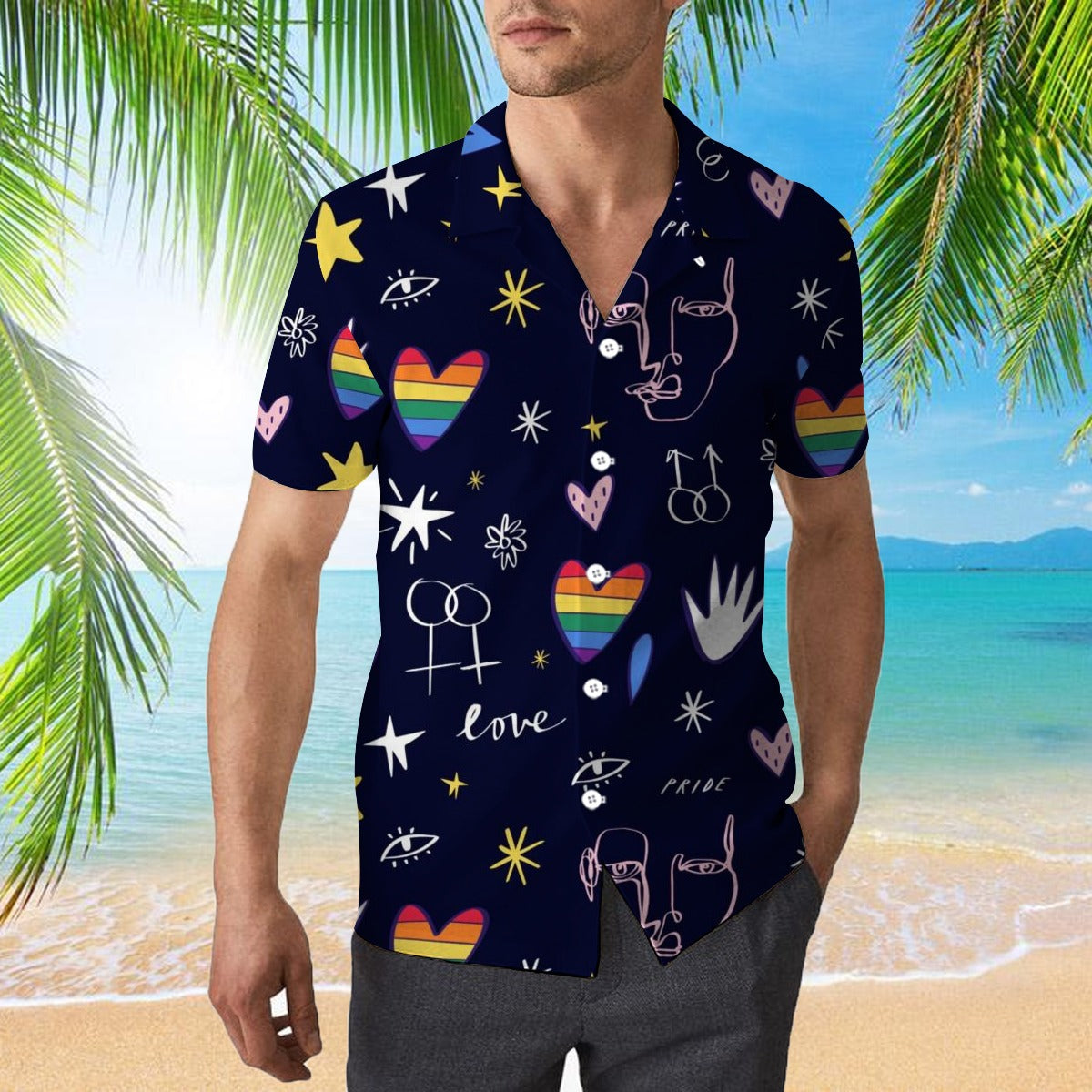 Bear Pride Hawaiian Shirt For Lgbt, Lgbt Rainbow Flag Hawaiian Shirts, Heart Rainbow Color Hawaiian Full Printed Shirt HO4497