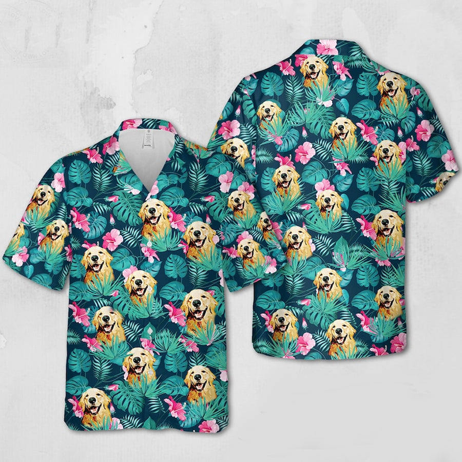 Dog Personalized Hawaiian Shirt Men, Short Sleeve Hawaiian Aloha Shirt, Hawaii Style, Hawaii Honeymoon Shirt HO2706