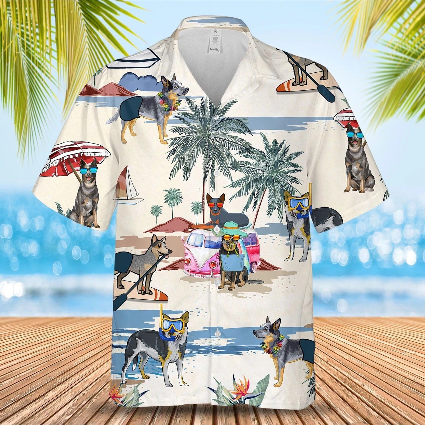 Australian Cattle Dog Summer Beach Hawaiian Shirt, Summer Beach And Dog In Hawaii Aloha Shirt HO0366