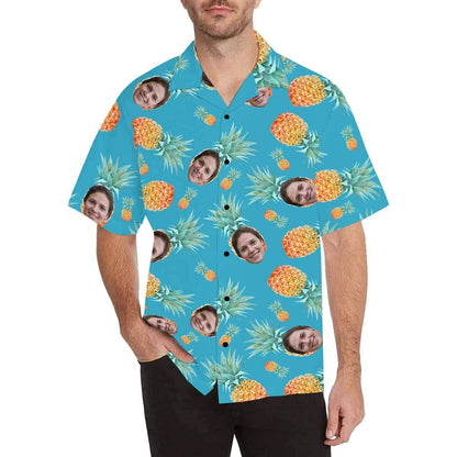 Custom Hawaiian Shirts with Face Design Your Own Hawaiian Shirt Blue Pineapple Gift for Men Women HO4338