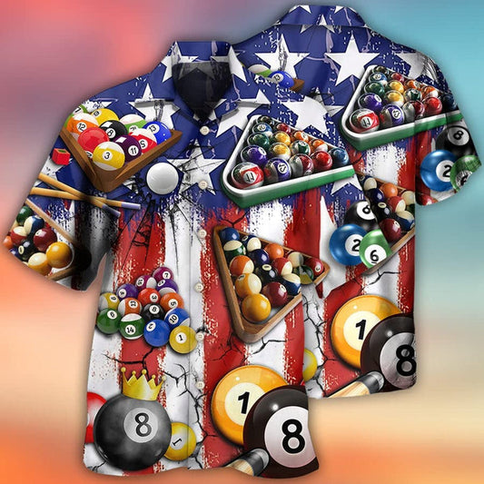 Billiards Aloha Hawaiian Shirts For Summer, America Flag Pattern Independence Day Hawaiian Shirts For Men Women, 4th Of July HO3464
