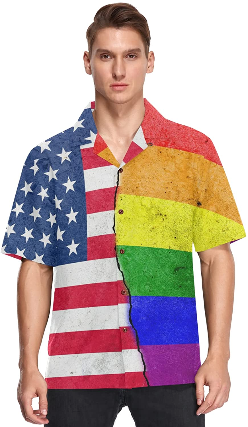 Gay Hawaiian Shirts In Usa Flag Background, Hawaiian Shirts Gay, Lesbian Hawaii Shirt, Gift For Couple Gaymer HO4600
