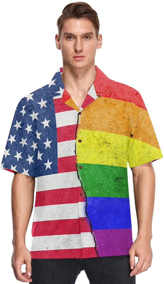 Gay Hawaiian Shirts In Usa Flag Background, Hawaiian Shirts Gay, Lesbian Hawaii Shirt, Gift For Couple Gaymer HO4600