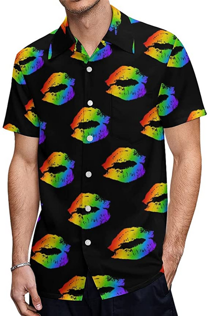Men's Casual Button Down Short Sleeve Shirt Pride Month Rainbow Lgbt Print Summer Hawaiian Shirts Beach Shirts Gift HO4627