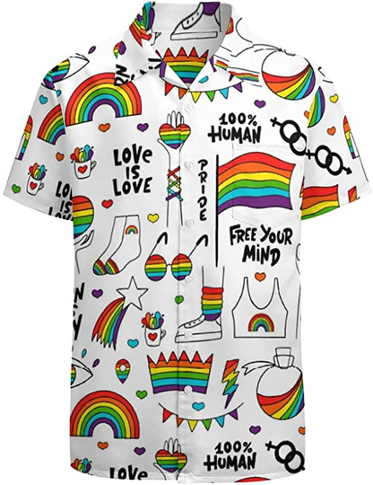 Gay Pride Hawaiian Shirt, Love Is Love Hawaii Shirt For Lesbian, Free Your Mind, Human Right Rainbow Hawaiian Shirt HO4647