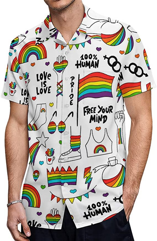Gay Pride Hawaiian Shirt, Love Is Love Hawaii Shirt For Lesbian, Free Your Mind, Human Right Rainbow Hawaiian Shirt HO4647