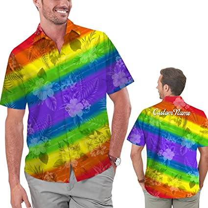 Custom Name Lgbt Rainbow Colorful Men Aloha Hawaiian Shirt For Lgbtq Community In Pride Month Hawaiian Casual Button Down HO4646