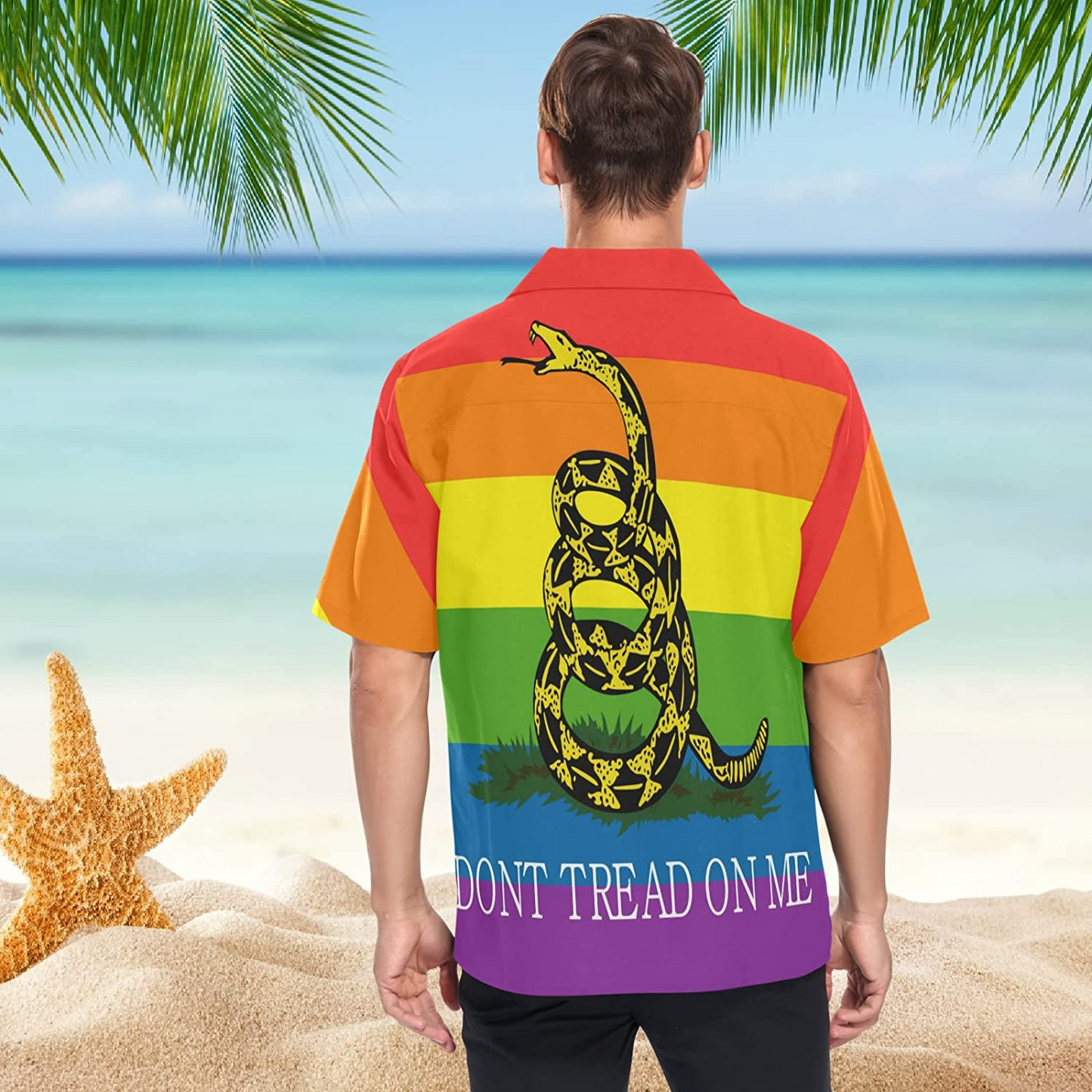 Lgbt Rainbow Rattlesnake Men'S Hawaiian Shirt Short Sleeves Button Down Aloha Shirts Beach Lgbtq HO4544