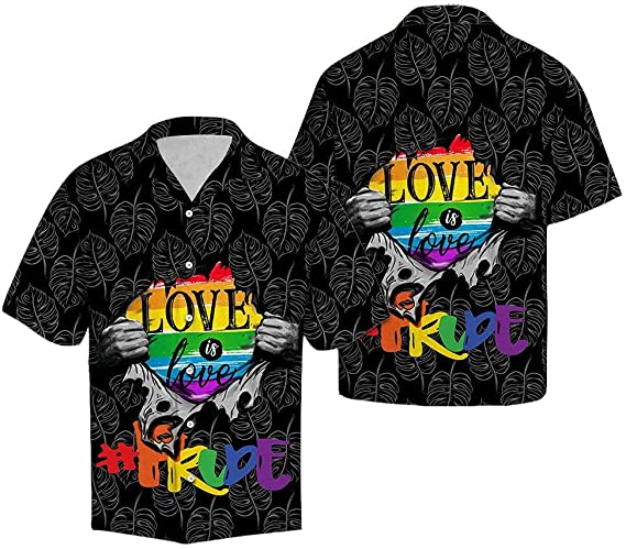 Lgbt Love Pride Hawaii Shirt Cotton Casual Button Down Short Sleeves Hawaiian Pocket Shirt HO4515