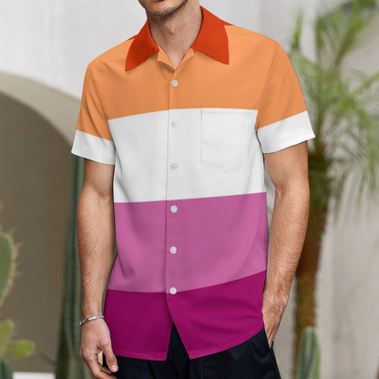 Lesbian Pride Flag Lgbtq Hawaiian Vintage Shirt Mens Button Down Plus Size Tropical Hawaii Beach Shirts HO4595