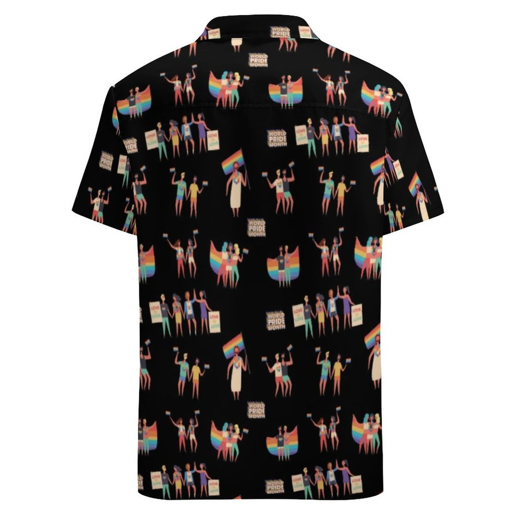 Love Is Love Lgbt Pride Month Pattern Hawaiian Vintage Shirt Mens Button Down Plus Size Tropical Hawaii Beach Shirts HO0346