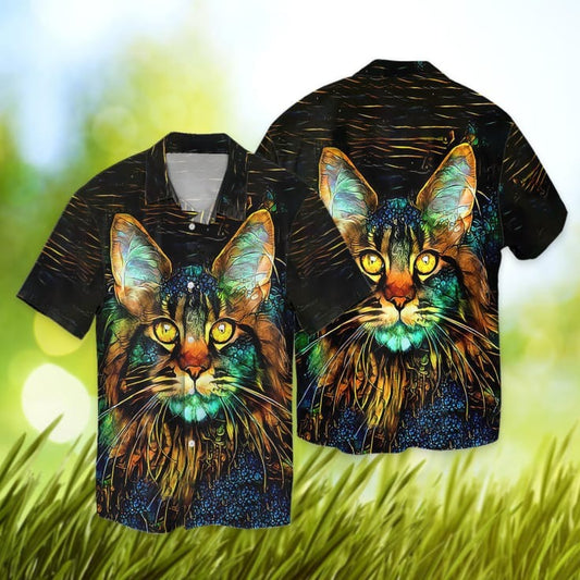 Beautiful Cat Art 3D Hawaiian Shirt, Cat Hawaii Aloha Beach Shirts Short Sleeve, Cat Lovers Gift HO4963