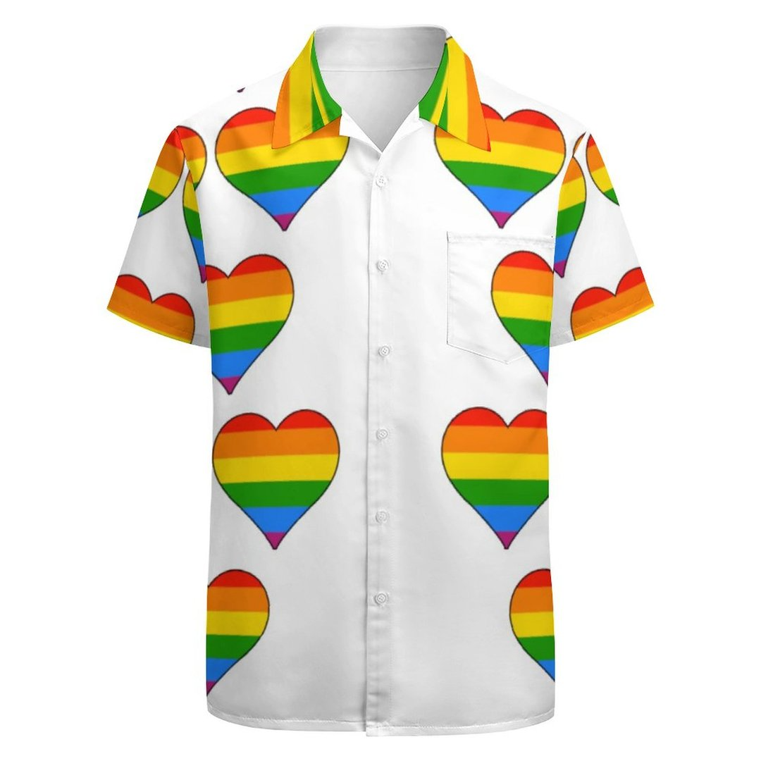 Lgbtq Rainbow Heart Gay Pride Cute Hawaiian Vintage Shirt Mens Button Down Plus Size Tropical Hawaii Beach Shirts HO4590