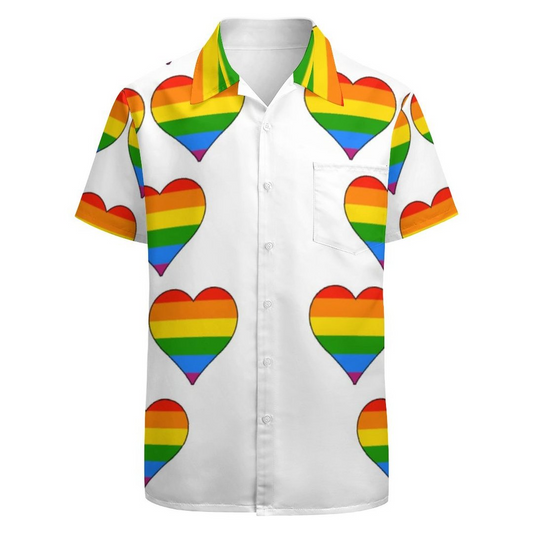 Lgbtq Rainbow Heart Gay Pride Cute Hawaiian Vintage Shirt Mens Button Down Plus Size Tropical Hawaii Beach Shirts HO4590
