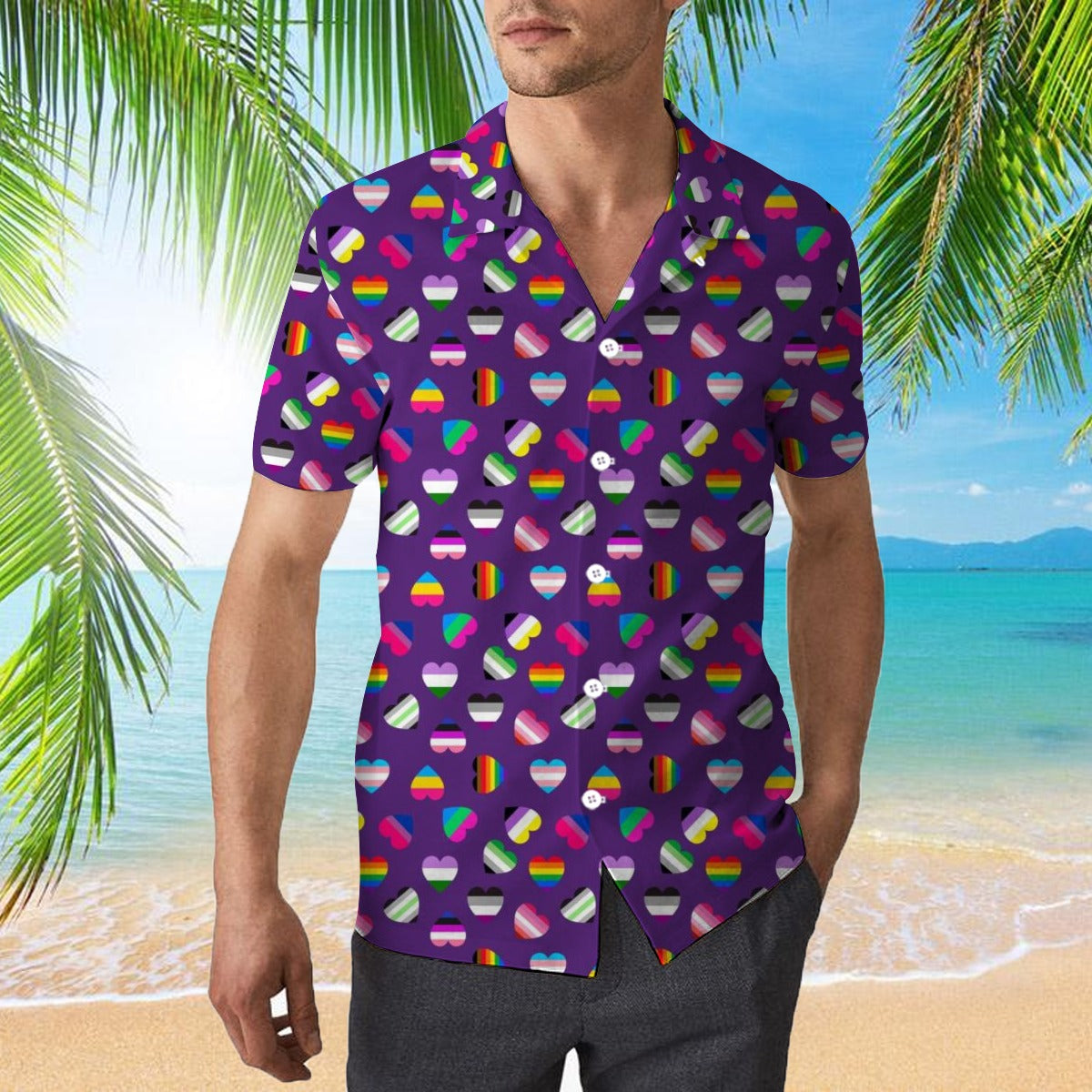 Bisexual Beach Hawaiian Full Print Shirt, Hawaii Shirt For Trans Queer, Men Hawaiian 3D Shirt For Gay Transgender Bi Gift HO4655