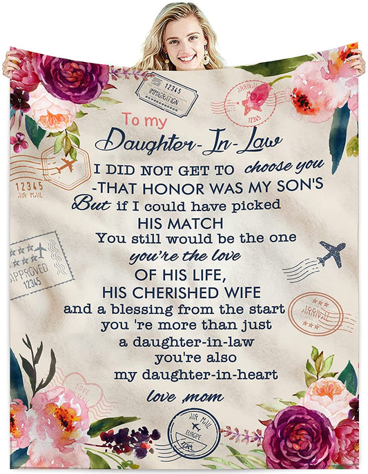 To My Daughter In Law Gift Ideas From Moms Blanket Super Soft Throw Warm Blankets Future Daughter-In-Law Birthdays Anniversary Wedding Gifts Presents Idea For Bed Sofa Adults MI0431