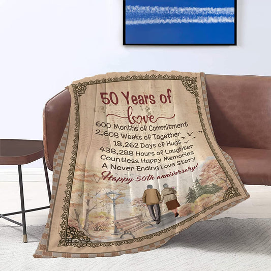 50Th Anniversary Wedding Gifts For Wife Husband Couple Golden Wedding Blanket For Mom Dad Grandparents 50 Years Of Marriage Celebration Throw Blankets Valentine'S Day Fiftieth Gift MI0404